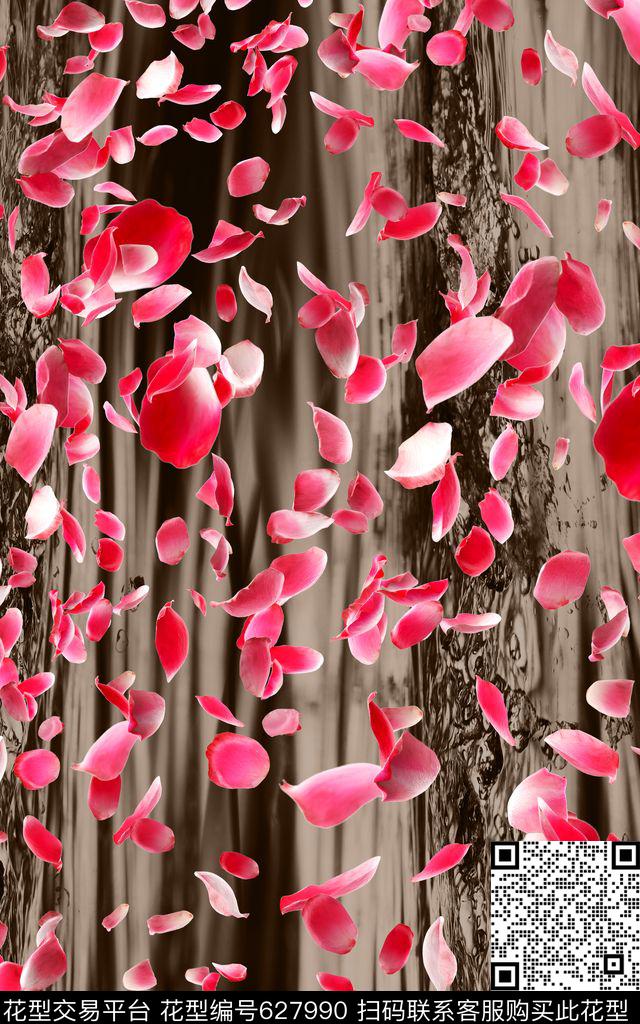 花朵玫瑰花瓣水流数码印花华亿平台下载（图片编号: 627990） - 瓦栏（Walan）