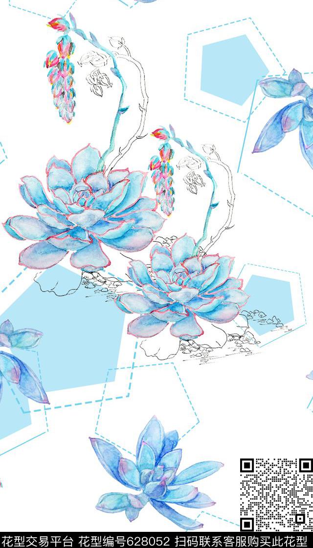几何创意花朵数码印花华亿平台下载（图片编号: 628052） - 瓦栏（Walan）