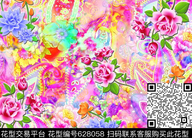 数码印花抽象花卉数码印花华亿平台下载（图片编号: 628058） - 瓦栏（Walan）