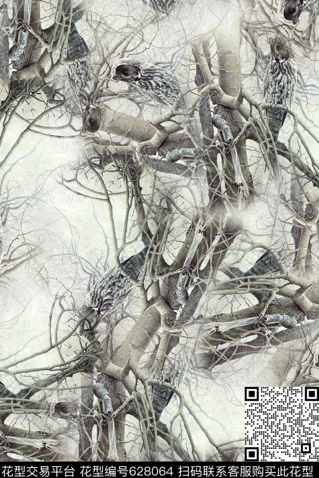 女装树枝猫头鹰数码印花华亿平台下载（图片编号: 628064） - 瓦栏（Walan）