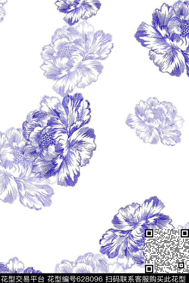 女装抽象花卉刺绣数码印花华亿平台下载（图片编号: 628096） - 瓦栏（Walan）
