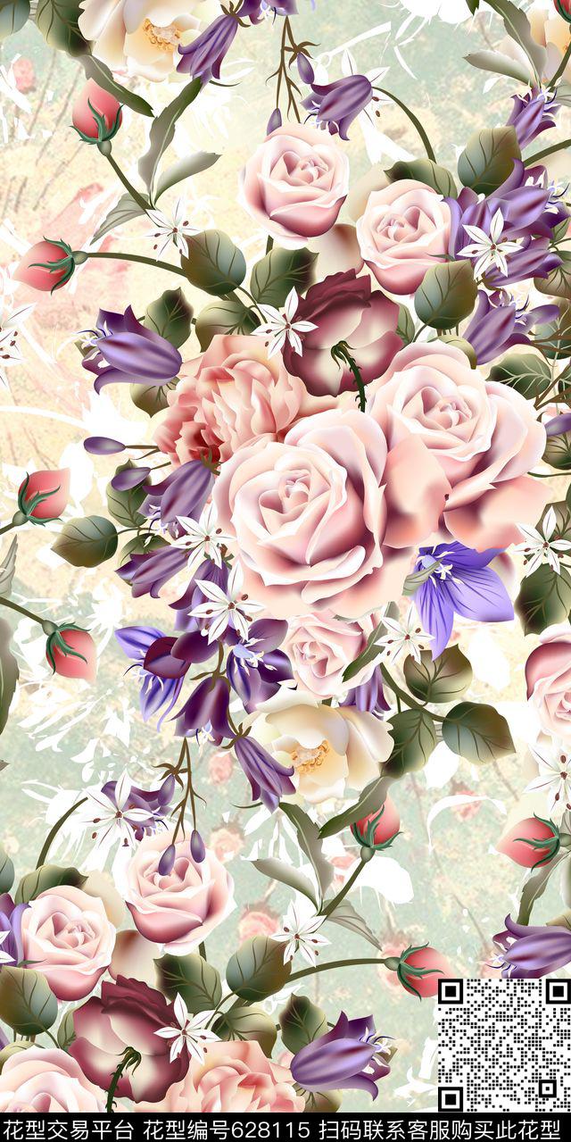 写实花卉玫瑰女装数码印花华亿平台下载（图片编号: 628115） - 瓦栏（Walan）