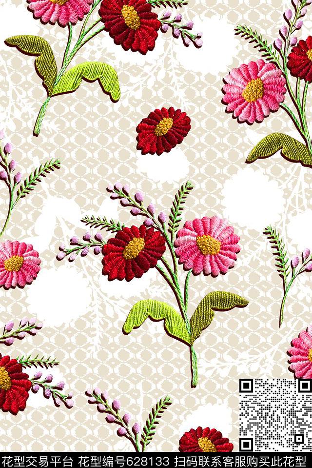 抽象手绘满版刺绣最新高清数码花卉蕾丝纹理数码印花华亿平台下载（图片编号: 628133） - 瓦栏（Walan）