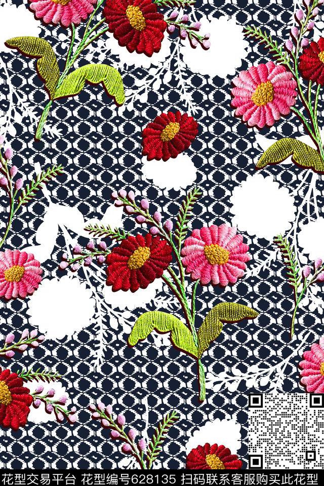 抽象手绘满版刺绣最新高清数码花卉蕾丝纹理数码印花华亿平台下载（图片编号: 628135） - 瓦栏（Walan）