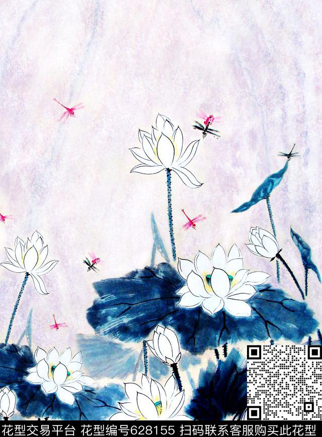 旗袍时尚新花中国风荷花数码印花华亿平台下载（图片编号: 628155） - 瓦栏（Walan）