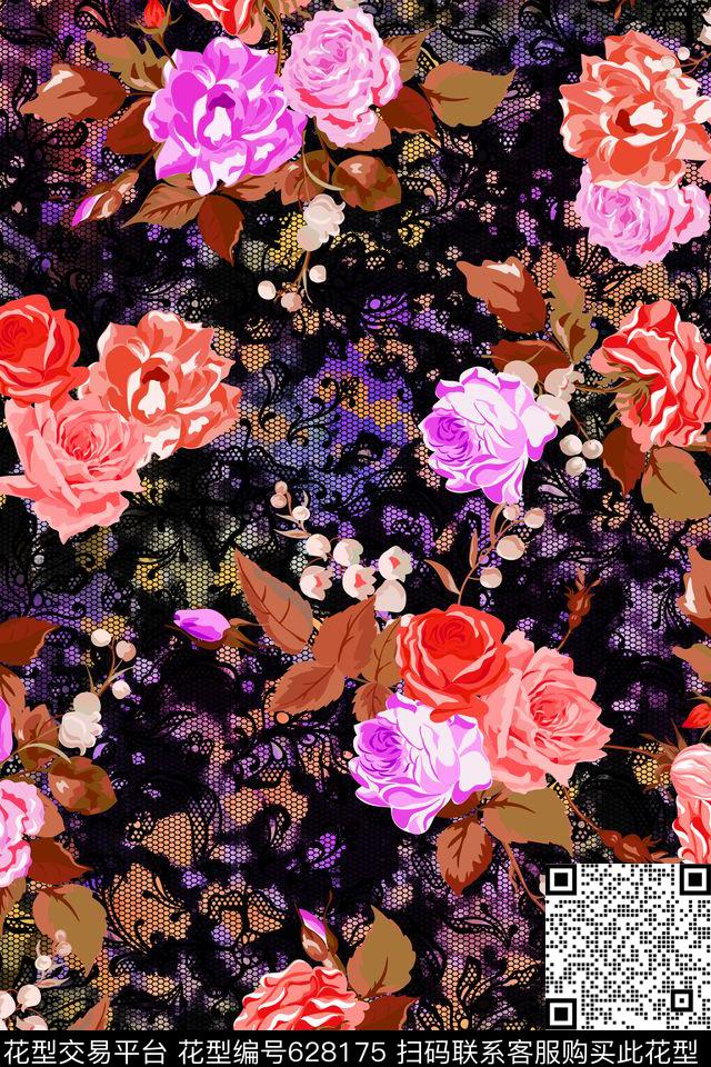 女装艺术花卉花卉植物数码印花华亿平台下载（图片编号: 628175） - 瓦栏（Walan）