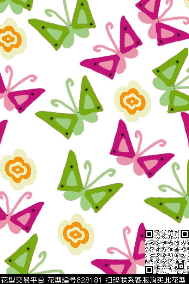 趣味蝴蝶白蓝灰传统印花华亿平台下载（图片编号: 628181） - 瓦栏（Walan）