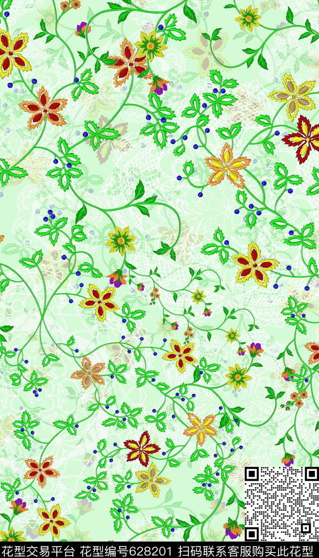 创意花卉刺绣数码印花华亿平台下载（图片编号: 628201） - 瓦栏（Walan）