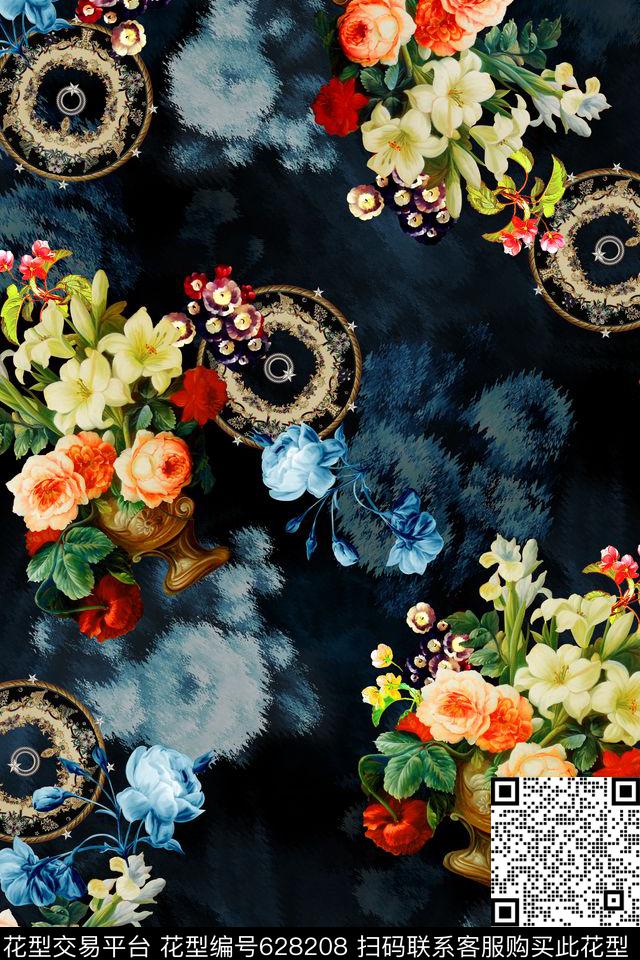 欧式宫廷风油画花卉数码印花华亿平台下载（图片编号: 628208） - 瓦栏（Walan）