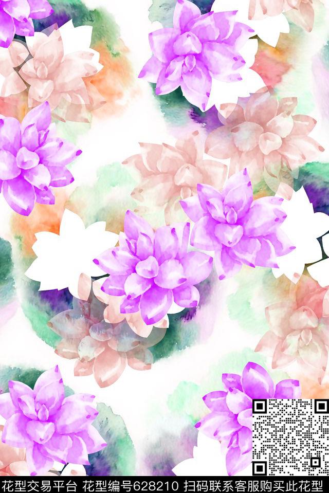 抽象手绘满版水彩花卉最新高清数码纹理底纹清爽花卉数码印花华亿平台下载（图片编号: 628210） - 瓦栏（Walan）