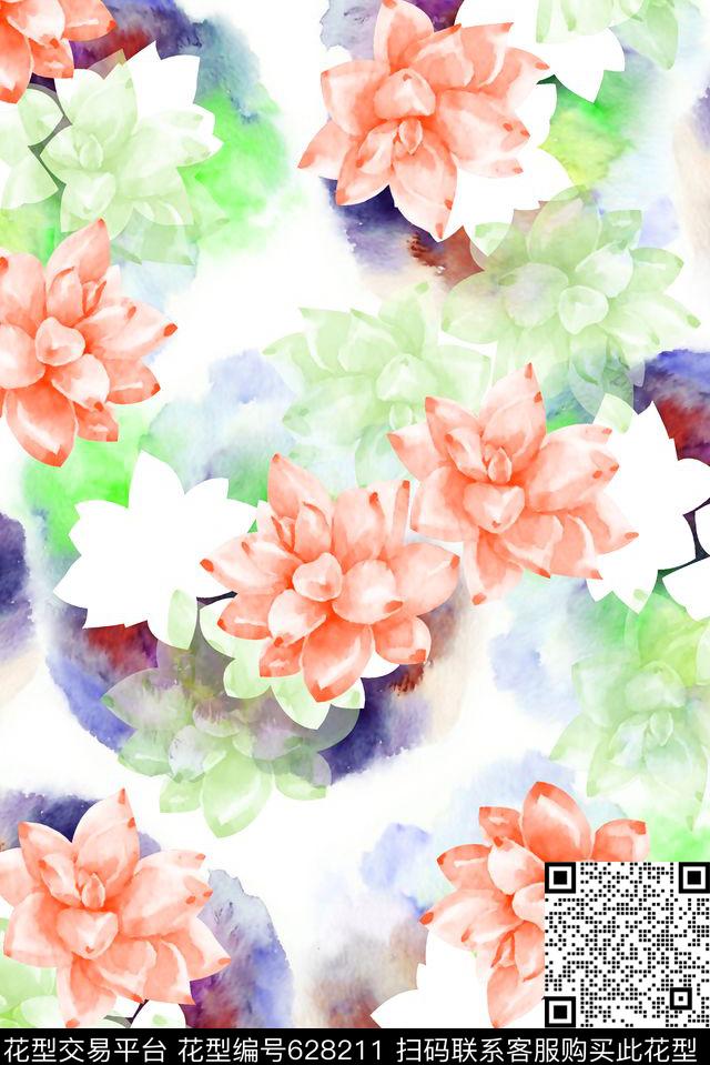抽象手绘满版水彩花卉最新高清数码纹理底纹清爽花卉数码印花华亿平台下载（图片编号: 628211） - 瓦栏（Walan）