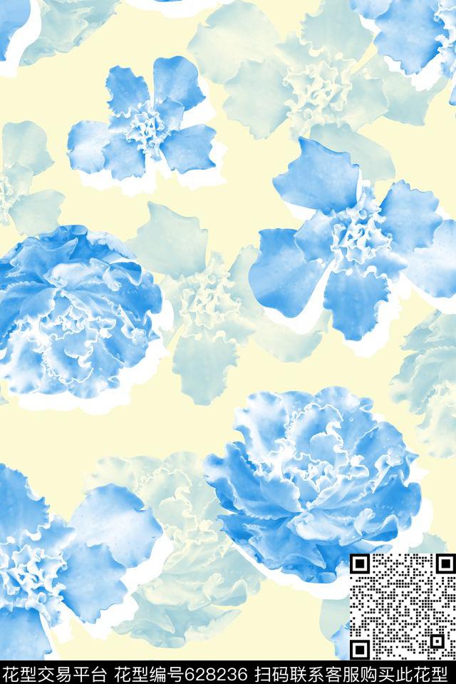 抽象手绘满版多肉植物最新高清数码花卉清爽花卉数码印花华亿平台下载（图片编号: 628236） - 瓦栏（Walan）