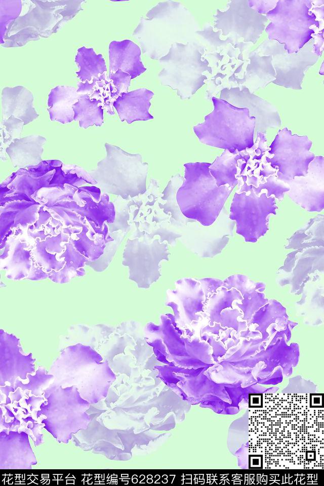 抽象手绘满版多肉植物最新高清数码花卉清爽花卉数码印花华亿平台下载（图片编号: 628237） - 瓦栏（Walan）