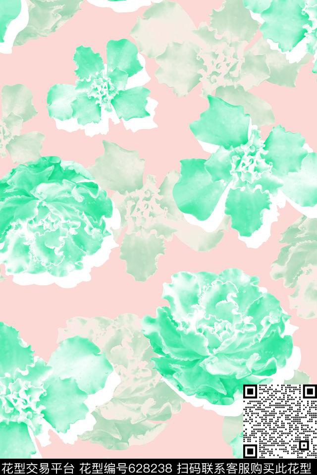 抽象手绘满版多肉植物最新高清数码花卉清爽花卉数码印花华亿平台下载（图片编号: 628238） - 瓦栏（Walan）