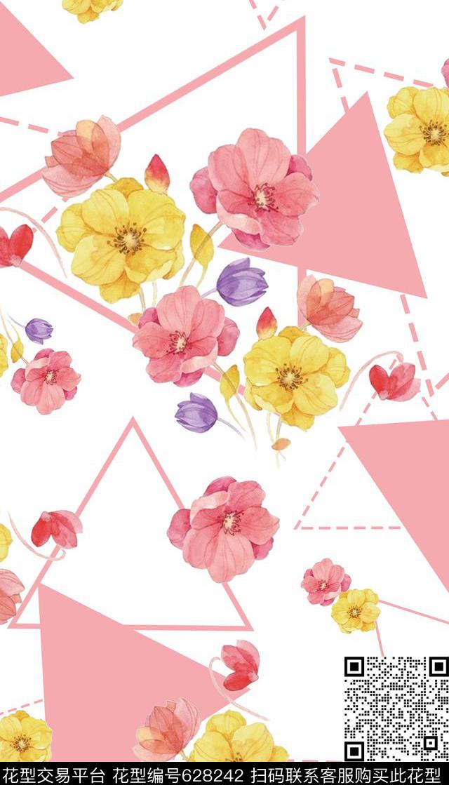 几何手绘花卉创意数码印花华亿平台下载（图片编号: 628242） - 瓦栏（Walan）
