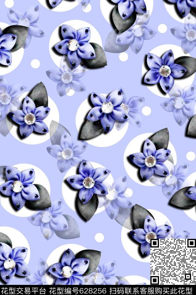 抽象手绘满版花卉波点最新高清数码清爽花卉数码印花华亿平台下载（图片编号: 628256） - 瓦栏（Walan）
