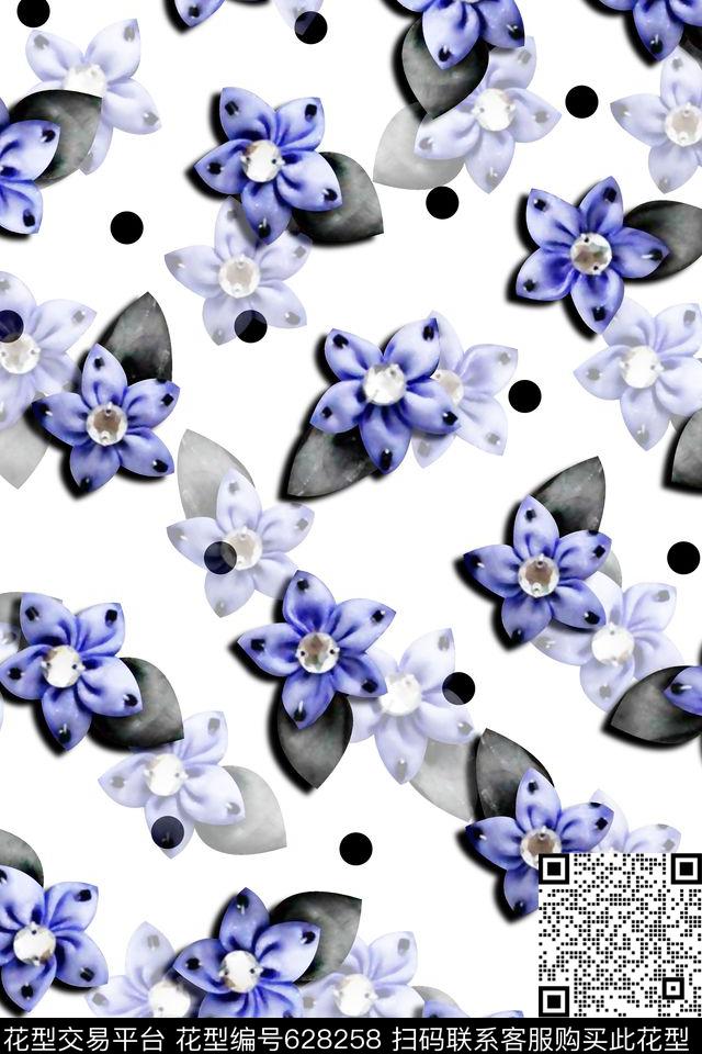抽象手绘满版花卉波点最新高清数码清爽花卉数码印花华亿平台下载（图片编号: 628258） - 瓦栏（Walan）