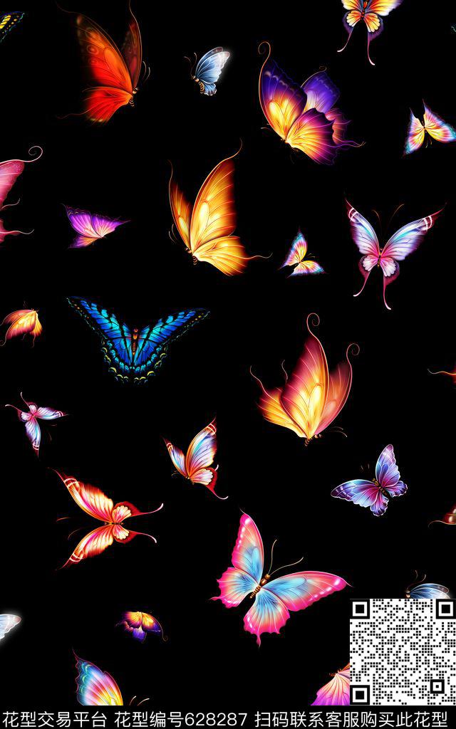 蝴蝶炫彩昆虫数码印花华亿平台下载（图片编号: 628287） - 瓦栏（Walan）