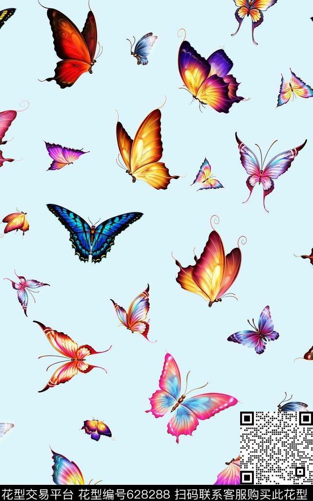 蝴蝶炫彩昆虫数码印花华亿平台下载（图片编号: 628288） - 瓦栏（Walan）