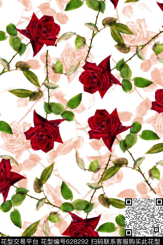 花卉玫瑰女装数码印花华亿平台下载（图片编号: 628292） - 瓦栏（Walan）