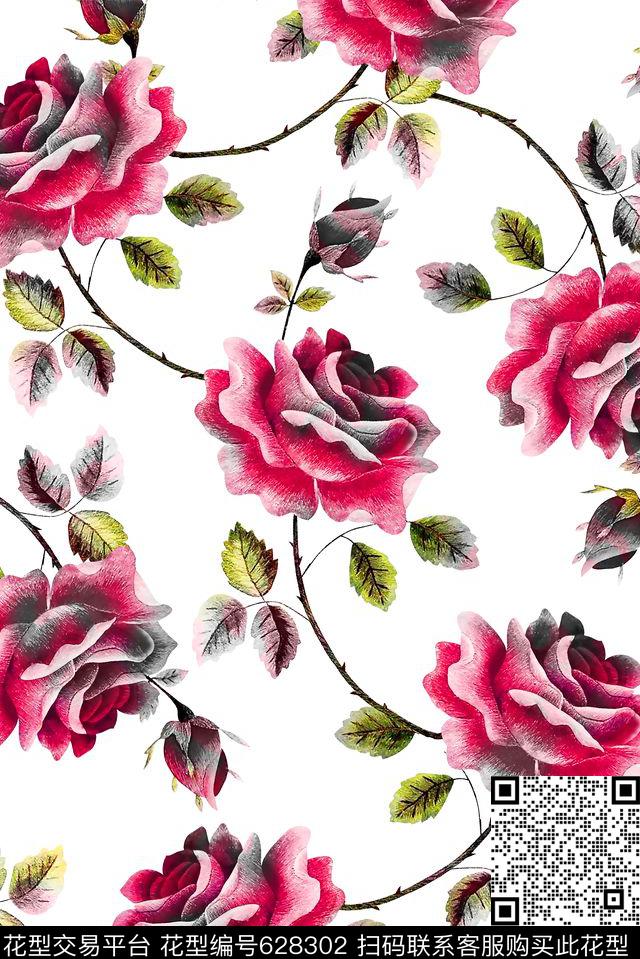 抽象手绘满版水彩花卉最新高清数码清爽花卉纹理数码印花华亿平台下载（图片编号: 628302） - 瓦栏（Walan）