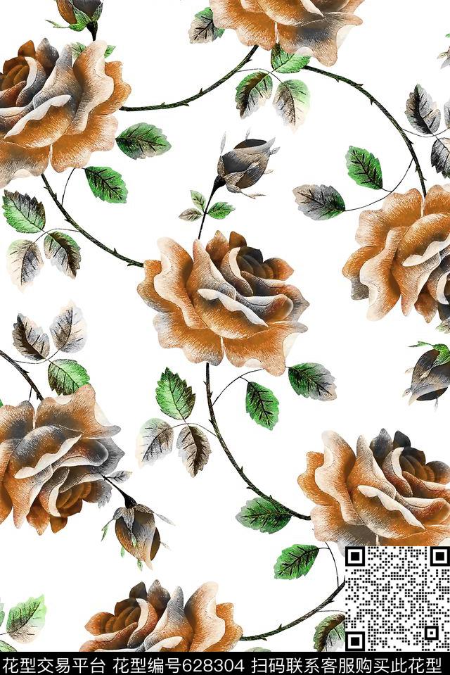 抽象手绘满版水彩花卉最新高清数码清爽花卉纹理数码印花华亿平台下载（图片编号: 628304） - 瓦栏（Walan）