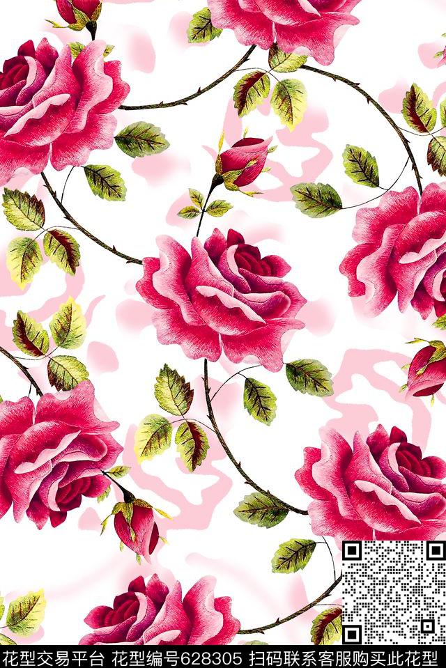抽象手绘满版水彩花卉最新高清数码清爽花卉纹理数码印花华亿平台下载（图片编号: 628305） - 瓦栏（Walan）