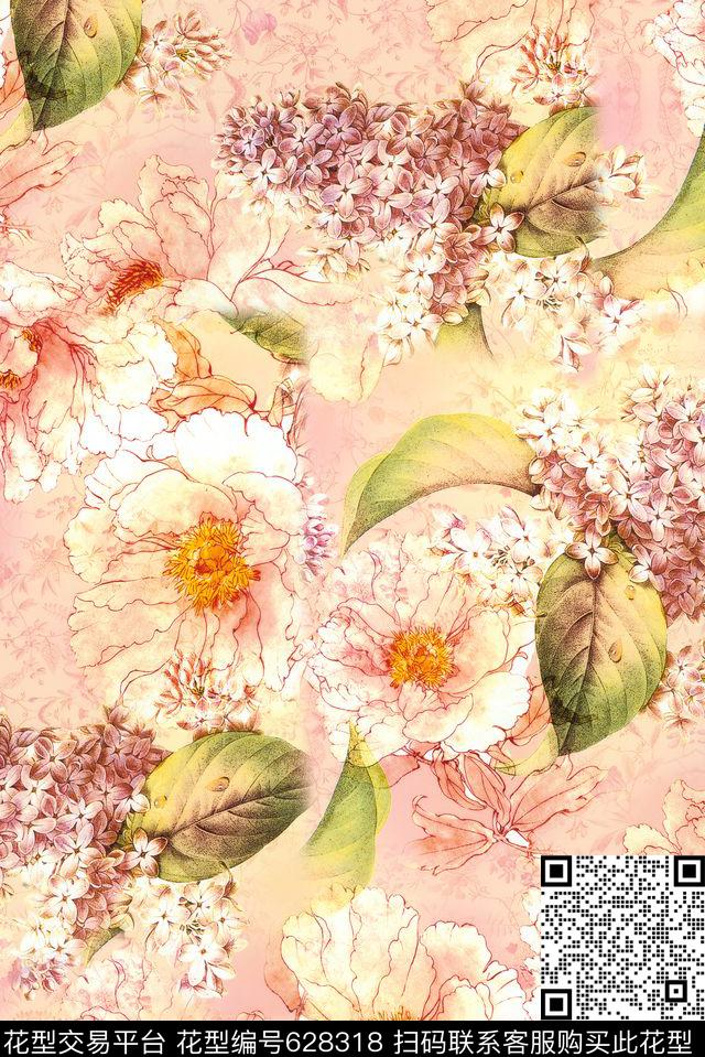 花卉抽象花卉数码印花华亿平台下载（图片编号: 628318） - 瓦栏（Walan）