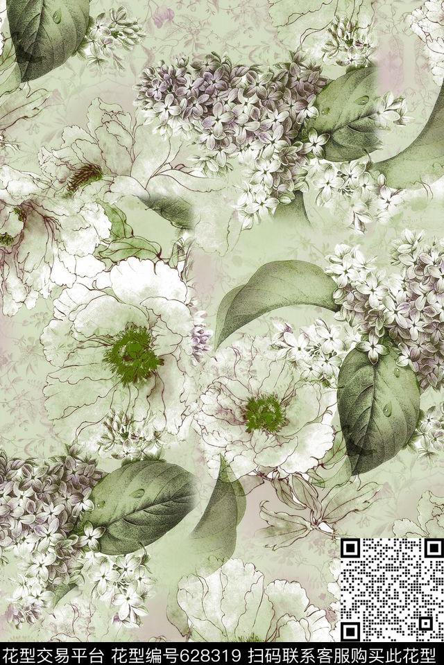 花卉抽象花卉数码印花华亿平台下载（图片编号: 628319） - 瓦栏（Walan）