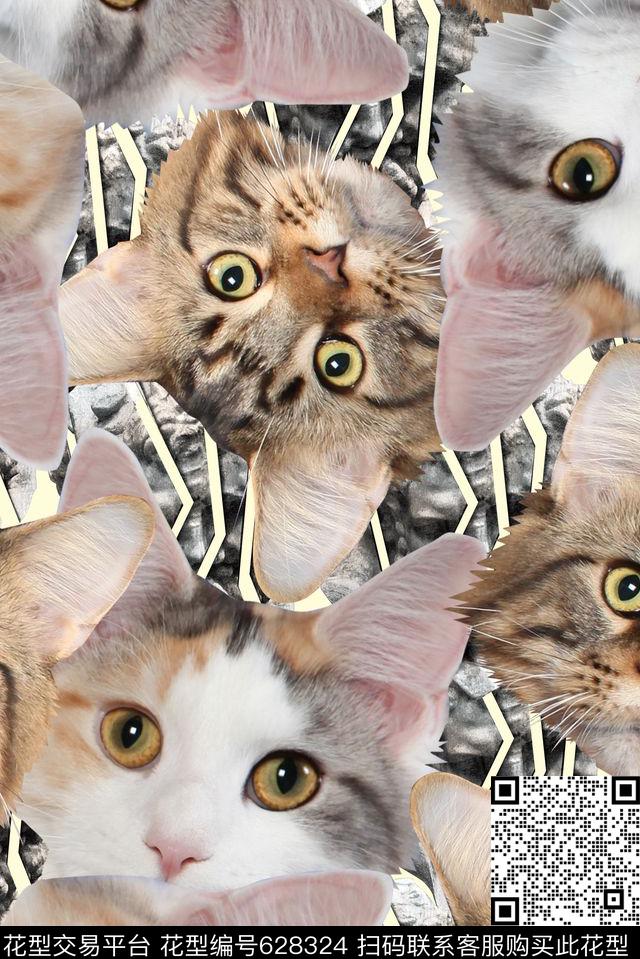条纹肌理猫咪数码印花华亿平台下载（图片编号: 628324） - 瓦栏（Walan）
