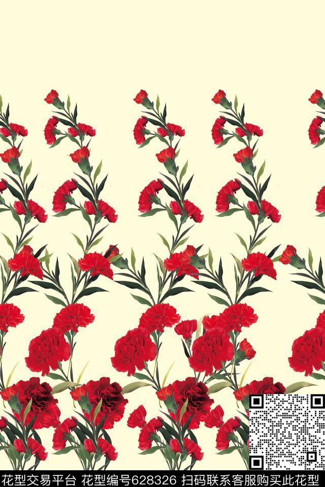 玫瑰鲜花康乃馨数码印花华亿平台下载（图片编号: 628326） - 瓦栏（Walan）