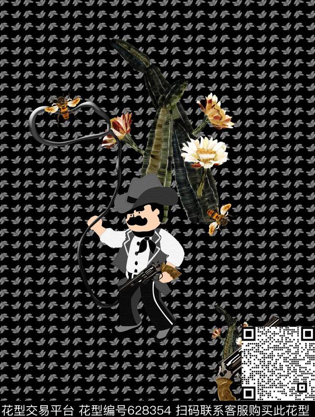 D&G杜嘉班纳流行蜜蜂仙人掌花枪西部牛仔卡通数码印花华亿平台下载（图片编号: 628354） - 瓦栏（Walan）