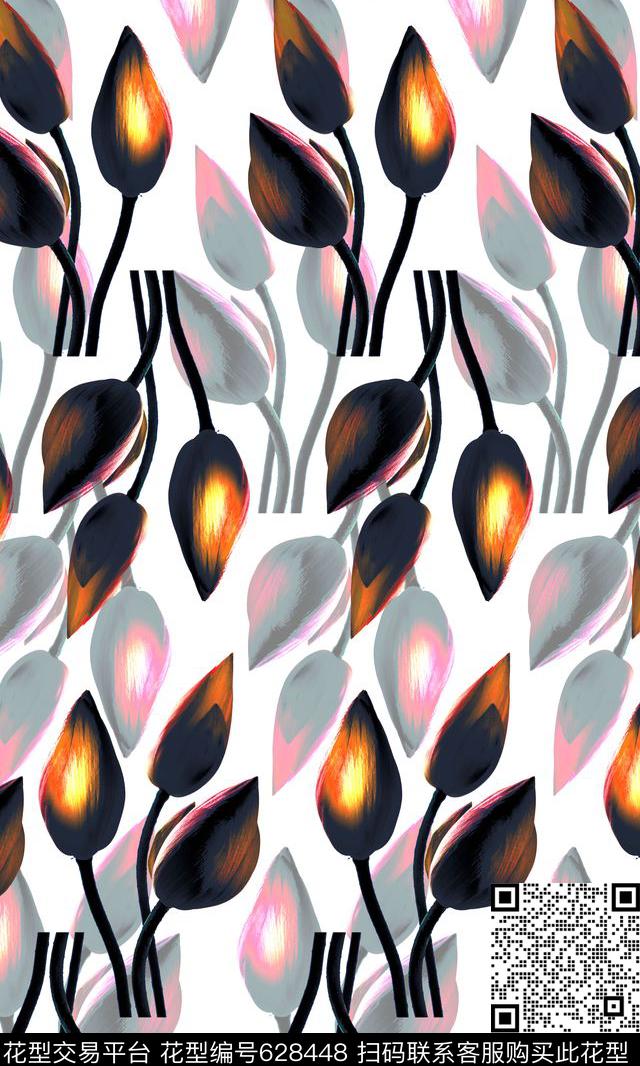 荷花花骨朵简约数码印花华亿平台下载（图片编号: 628448） - 瓦栏（Walan）