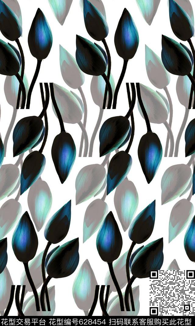 荷花花骨朵简约数码印花华亿平台下载（图片编号: 628454） - 瓦栏（Walan）