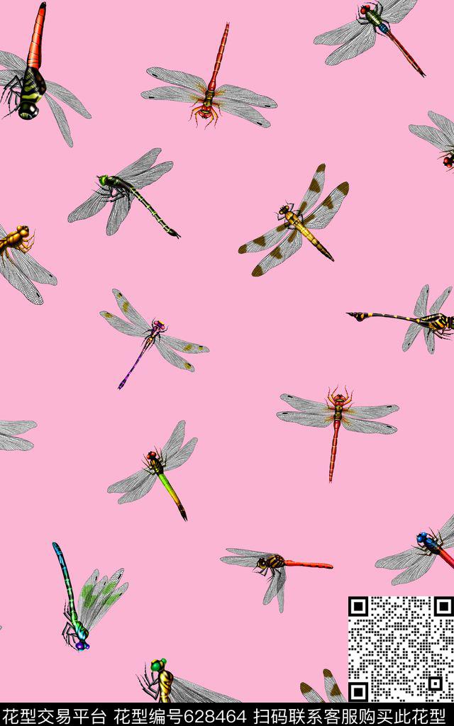 昆虫蜻蜓小清新数码印花华亿平台下载（图片编号: 628464） - 瓦栏（Walan）