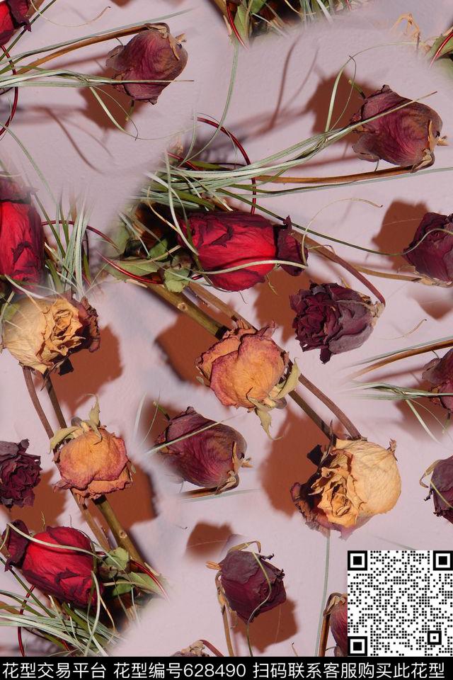 玫瑰花朵花卉数码印花华亿平台下载（图片编号: 628490） - 瓦栏（Walan）