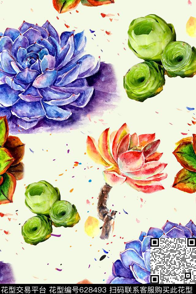 花卉多肉植物数码印花华亿平台下载（图片编号: 628493） - 瓦栏（Walan）