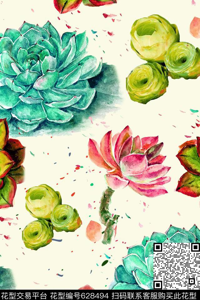 花卉多肉植物数码印花华亿平台下载（图片编号: 628494） - 瓦栏（Walan）