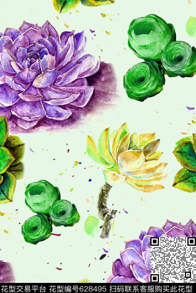 花卉多肉植物数码印花华亿平台下载（图片编号: 628495） - 瓦栏（Walan）