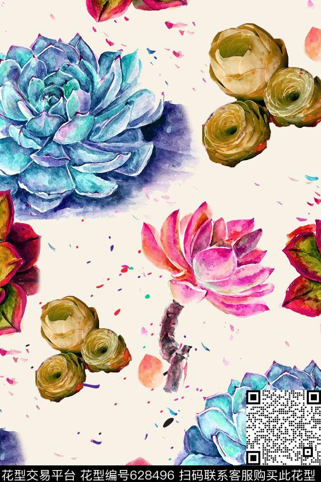 花卉多肉植物数码印花华亿平台下载（图片编号: 628496） - 瓦栏（Walan）