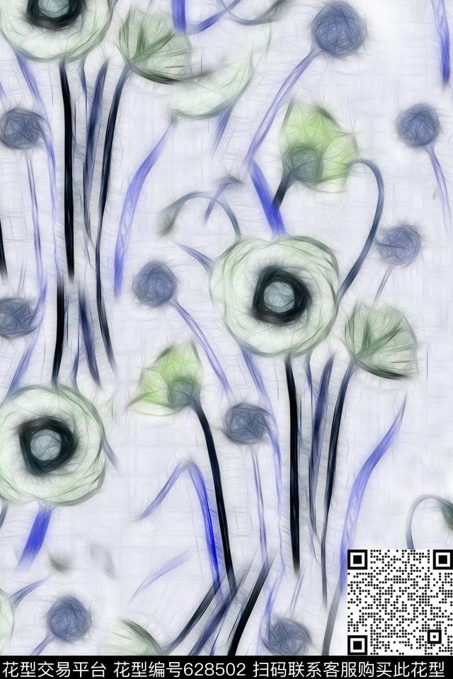 抽象写意花卉数码印花华亿平台下载（图片编号: 628502） - 瓦栏（Walan）