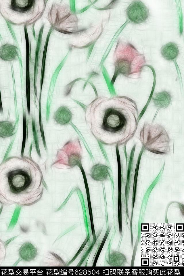 抽象写意花卉数码印花华亿平台下载（图片编号: 628504） - 瓦栏（Walan）