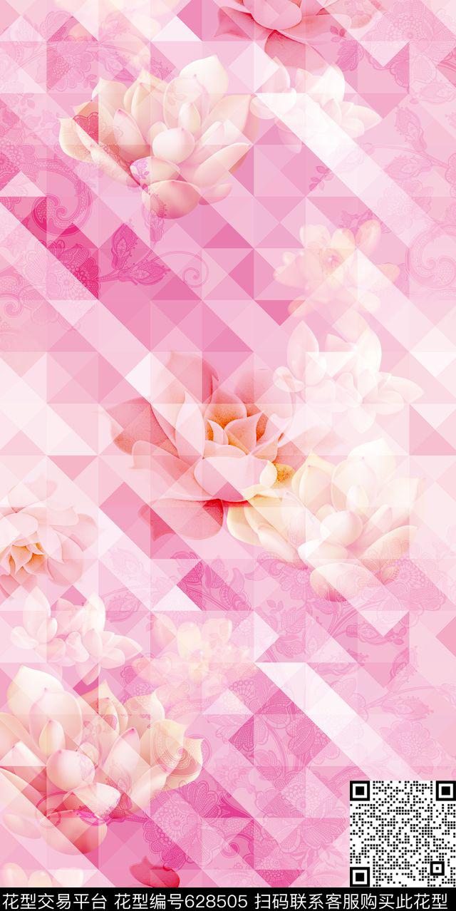 格子几何多肉花数码印花华亿平台下载（图片编号: 628505） - 瓦栏（Walan）