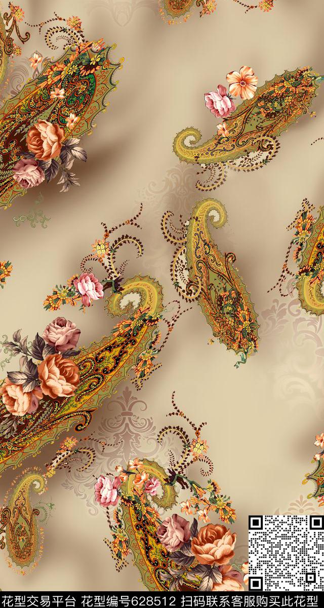 火腿花佩斯利腰果传统印花华亿平台下载（图片编号: 628512） - 瓦栏（Walan）