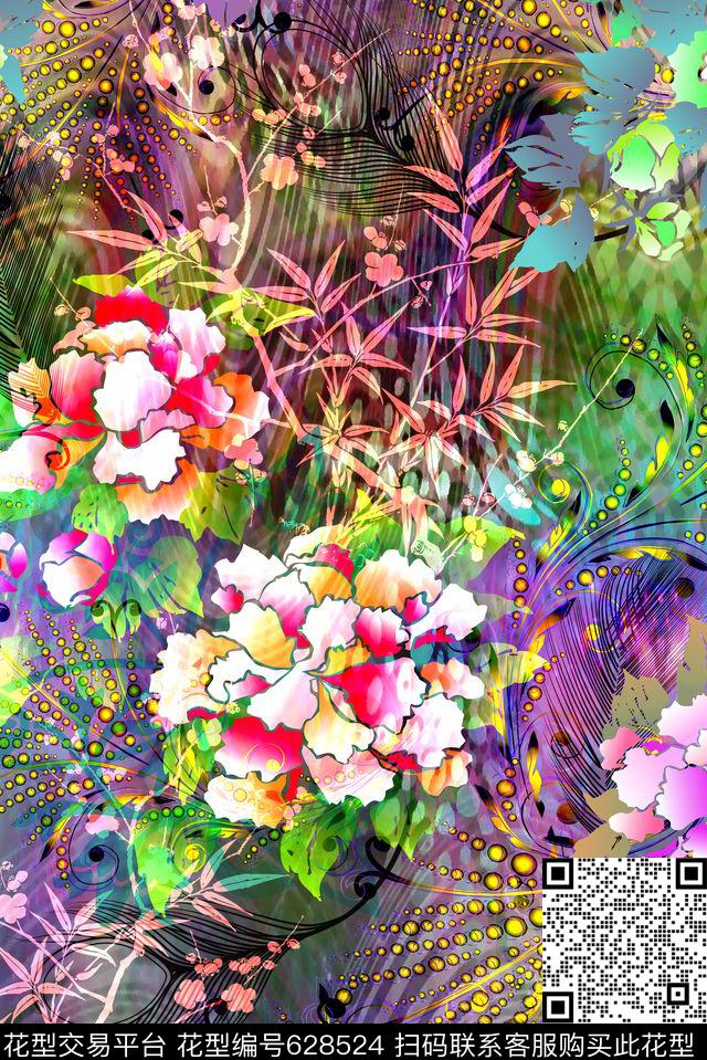 大花花卉数码数码印花华亿平台下载（图片编号: 628524） - 瓦栏（Walan）