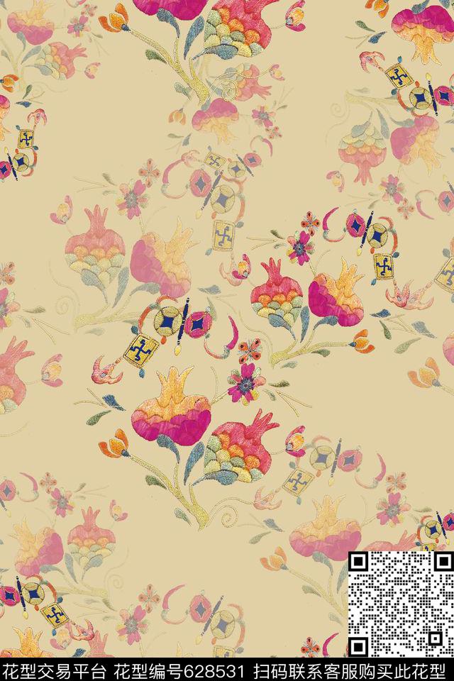 植物花卉花卉刺绣数码印花华亿平台下载（图片编号: 628531） - 瓦栏（Walan）