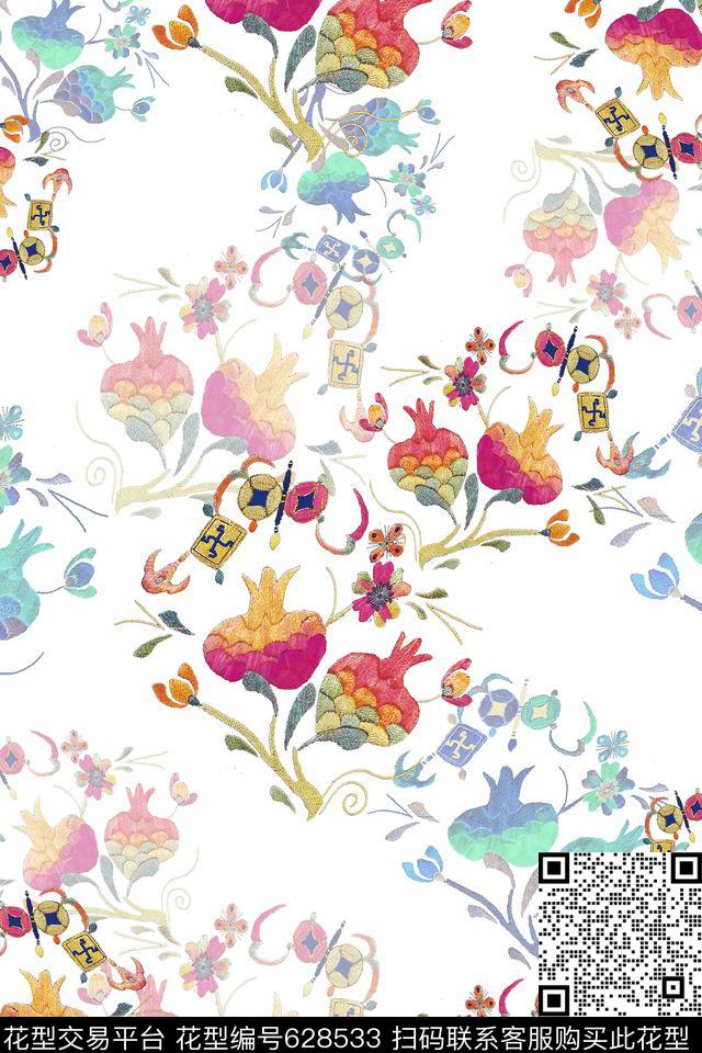 植物花卉花卉刺绣数码印花华亿平台下载（图片编号: 628533） - 瓦栏（Walan）