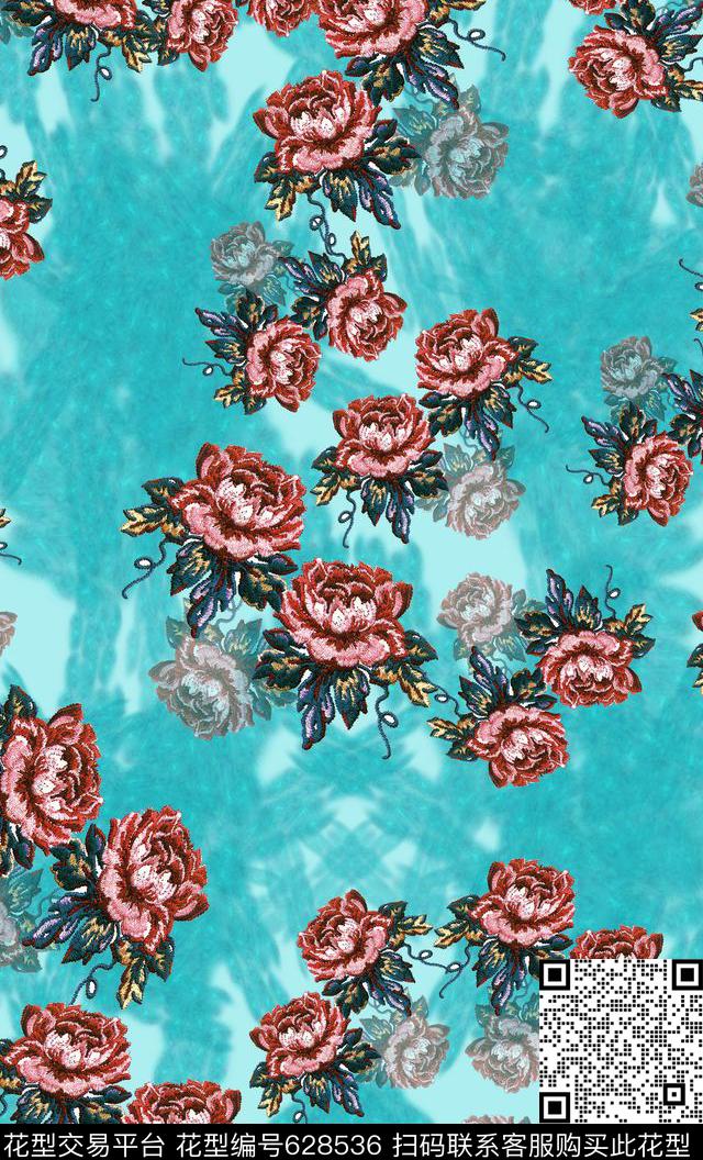手绘水彩笔触花朵花卉数码印花华亿平台下载（图片编号: 628536） - 瓦栏（Walan）
