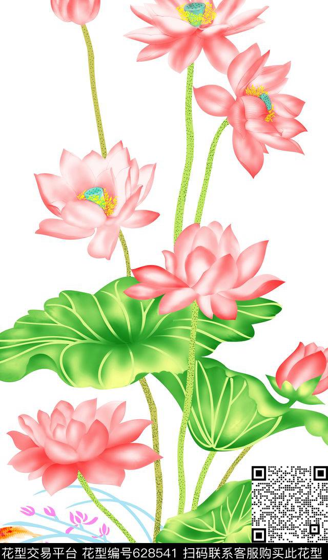 分色大花荷花数码印花华亿平台下载（图片编号: 628541） - 瓦栏（Walan）