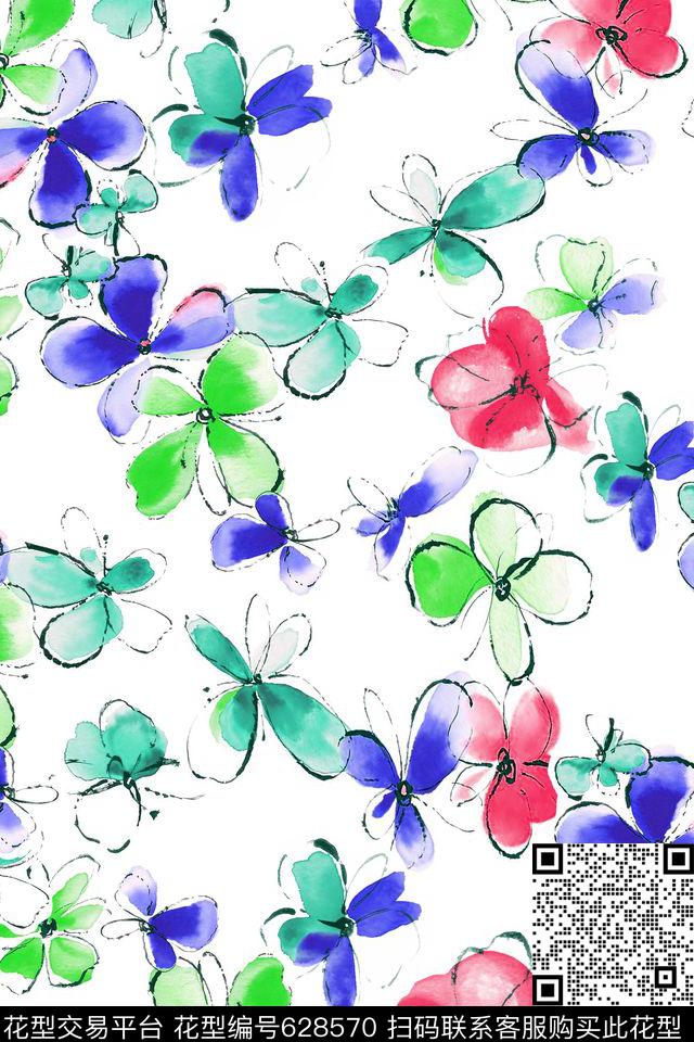 花朵花卉水彩数码印花华亿平台下载（图片编号: 628570） - 瓦栏（Walan）